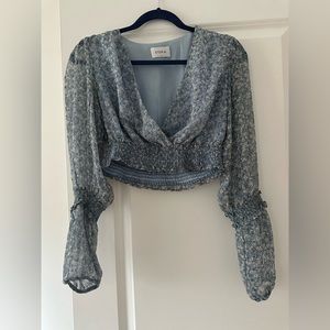 Blue floral long sleeve crop top